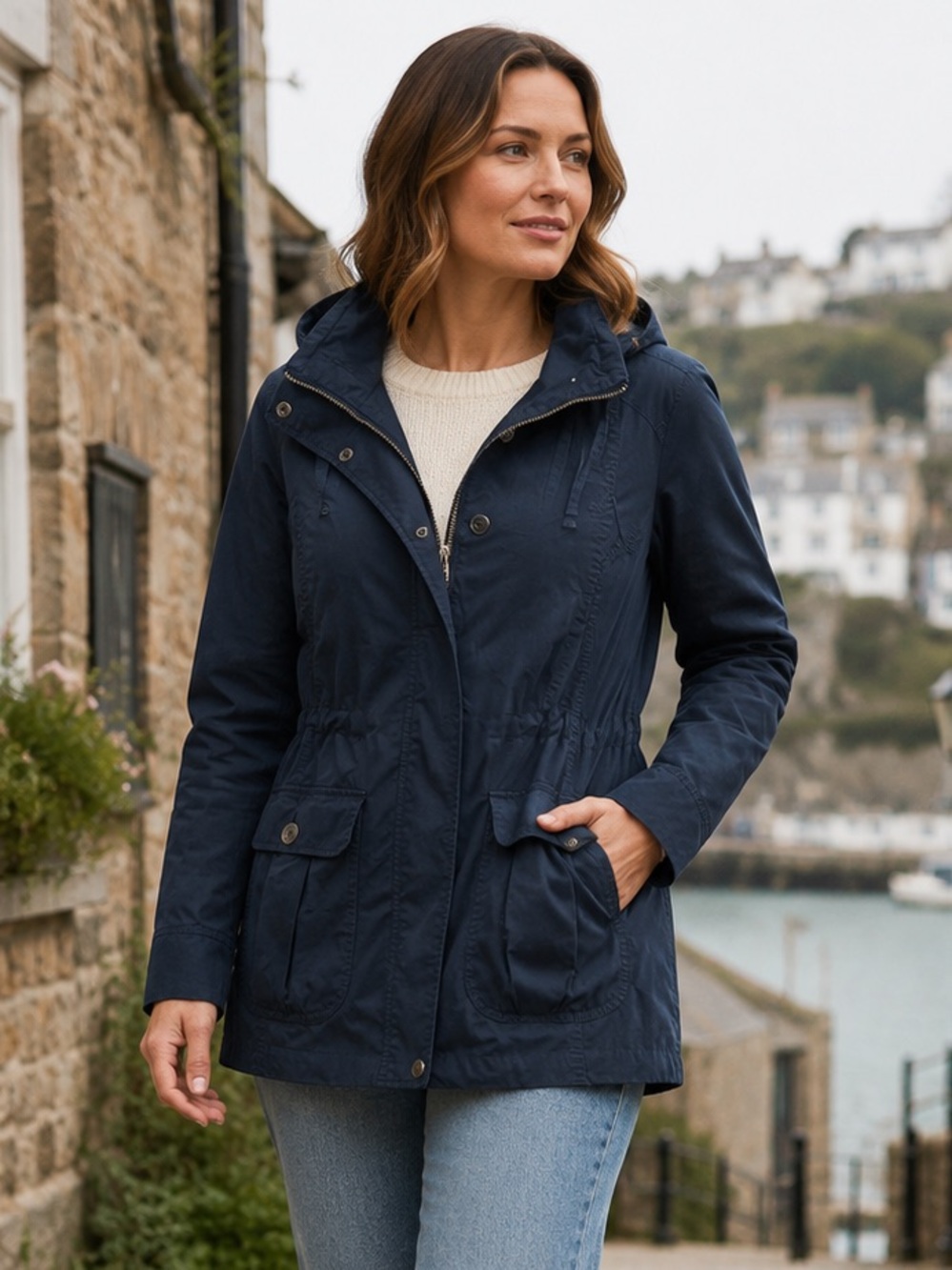 Fat Face Coastal Heritage Hooded Utility Anorak Jacket Navy Cotton Safari UK 14
